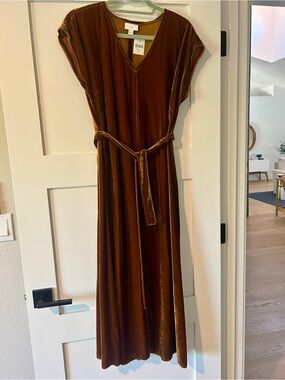 J Jill  Velvet V-Neck Belted Midi Dress NWT